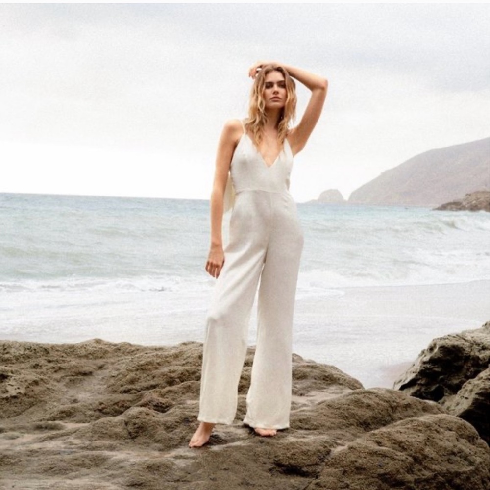 NWT Nasty Gal Ivory wide leg Jumpsuit with Bow